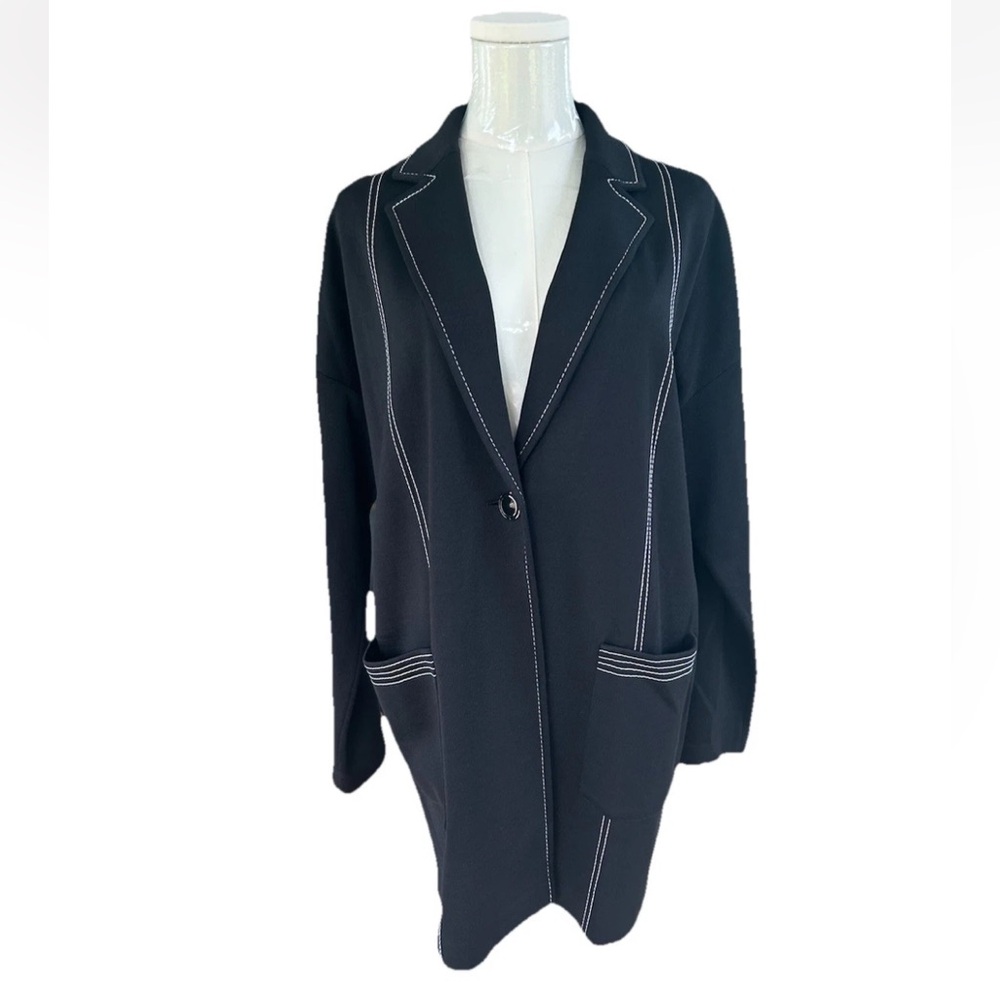 St. John Black Wool Blend One Button SingleJacket Size Small - Picture 2 of 12